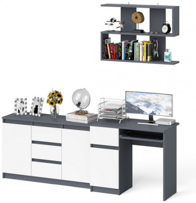 Мори Стол компьютерный МС-1 левый + Комод МК1200.3 + Полка 900, цвет графит/белый, ШхГхВ 210,4х50х209,6 см., НЕ универсальная сборка