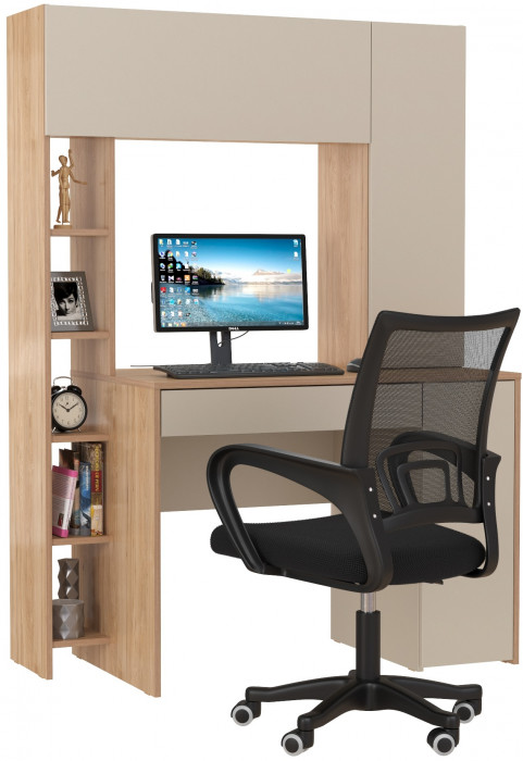 Стол компьютерный Комфорт 12.71 + кресло 103 чёрное, цвет гикори рокфорд натуральный/сатин, ШхГхВ 116,7х60,2х165,4 см., НЕ универсальная сборка