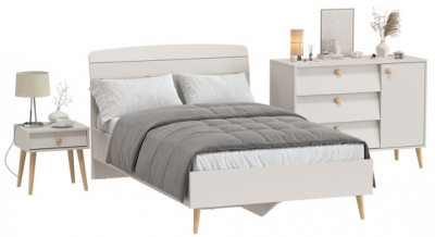 Афина Спальня Кровать 1200 + Комод + Тумба, цвет кашемир серый, ШхГхВ 123,6х210,2х95,7 + 110х45,3х83 + 45х37х45 см., 1200х2000 мм., б/м, осн. есть