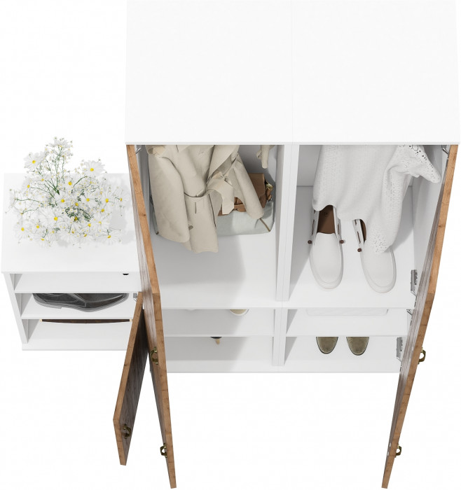 Лидер-8 Пенал МД 21Б + Пенал МД 21Б + Тумба МД 3.19, цвет белый шагрень/крафт золото, ШхГхВ 120х37,5х190 см., универсальная сборка