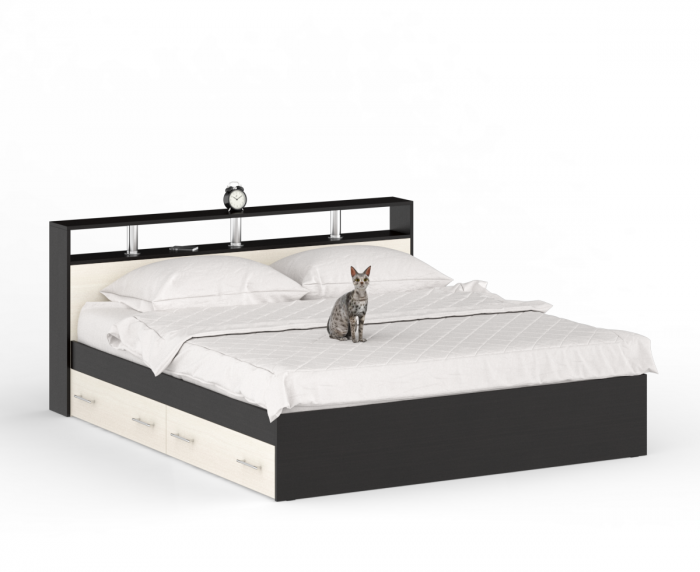 Камелия Кровать с ящиками 1800 + две тумбы, венге/дуб лоредо