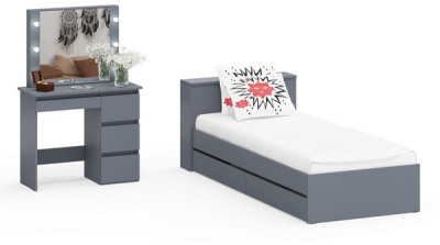 Ксения Кровать с ящиками 0900 + Стол косметический с подсветкой Сура, графит