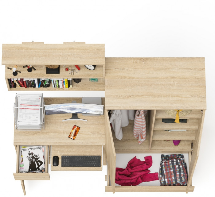 Мори компьютерный стол МС-1 левый + Шкаф МШ900.1 + Полка 900, дуб сонома