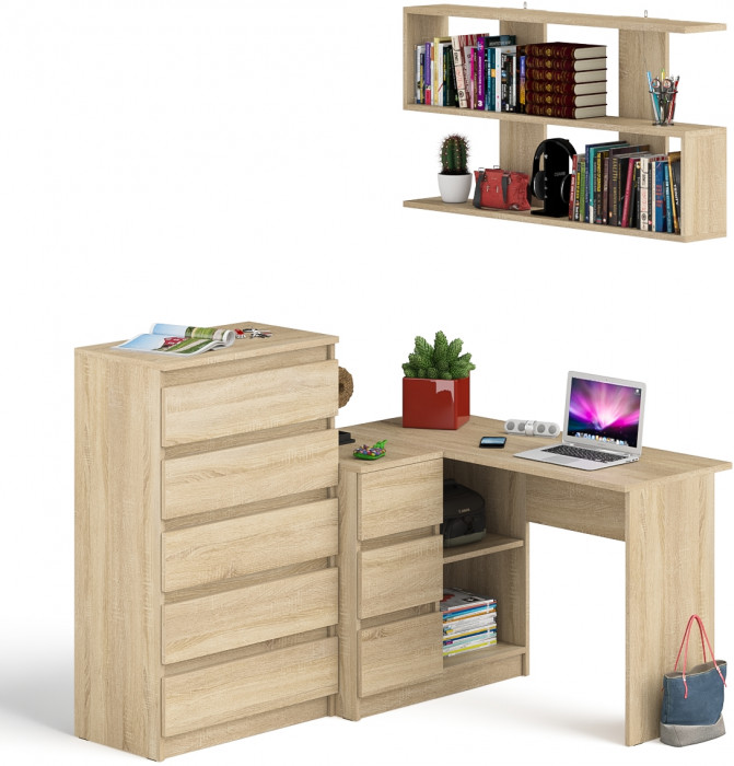 Мори компьютерный стол МС-16 левый + Комод МК700.5 + Полка 1200, дуб сонома