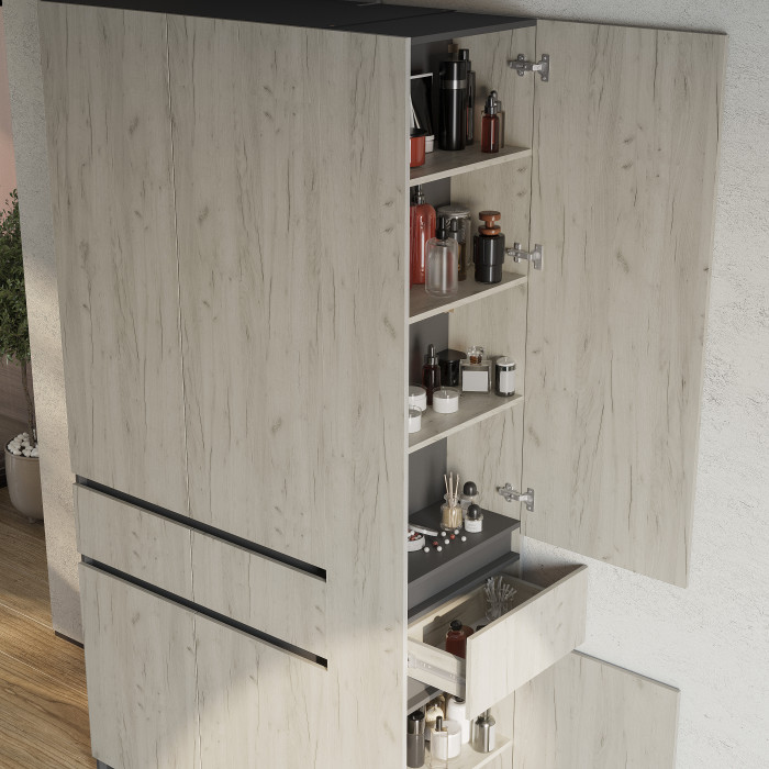 Шкаф стеллаж "Багира" ШК-16 Графит/Крафт белый