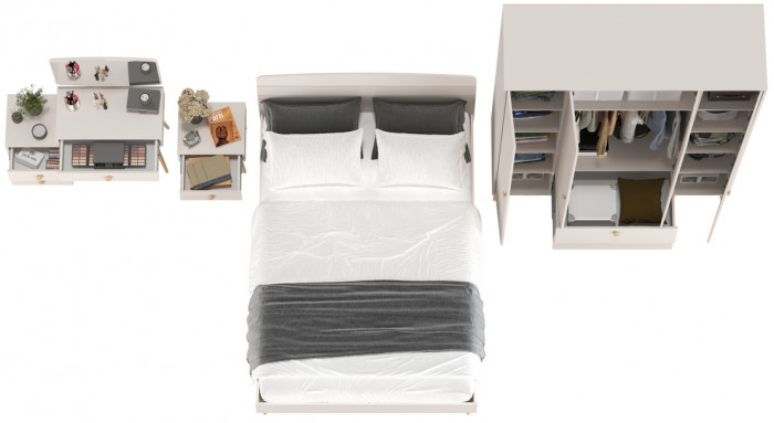 Афина Спальня 29-1400, цвет кашемир серый, сп.м. 1400х2000 мм., б/м, основание есть - фанера