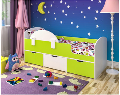 Кровать Малыш Мини (Белое дерево/Лайм)