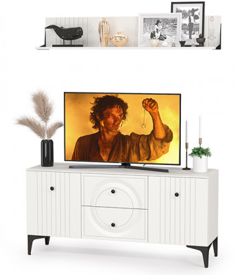 Валенсия Гостиная № 050, цвет ЛДСП белый шагрень/МДФ белый шагрень, ШхГхВ 133,1х38,3х180 см.