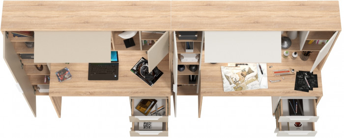 Два стола компьютерных Комфорт 12.95N, цвет дуб сонома/белый/дуб сонома/сатин, ШхГхВ 324х60,3х180 см., НЕ универсальная сборка