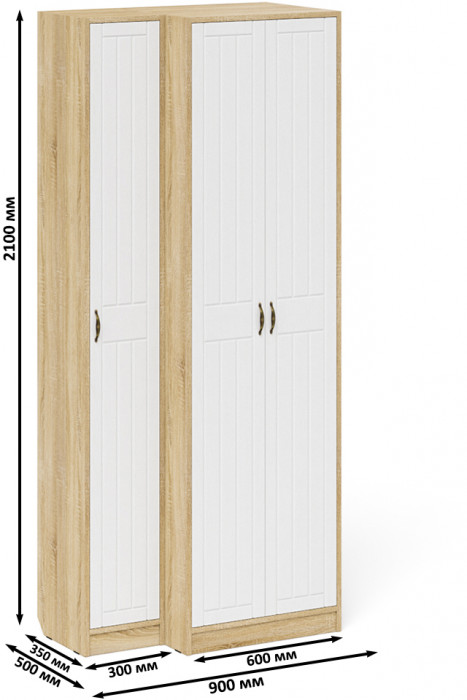 Прихожая П-6 Шкаф + Пенал, цвет дуб сонома/фасады МДФ белое дерево фрезеровка прованс, ШхГхВ 90х50х210 см., универсальная сборка