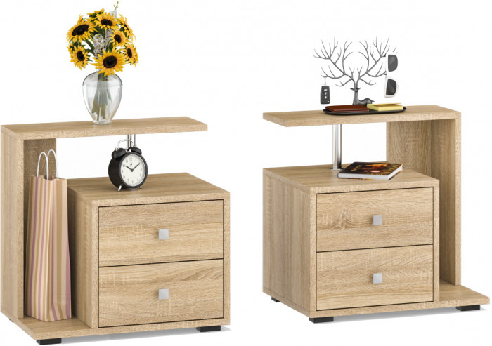 Камелия Кровать 1400 + две тумбы, цвет дуб сонома, ШхГхВ 256х217х78,2 см., сп.м. 1400х2000 мм., без матраса, основание есть