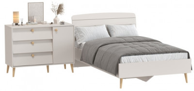 Афина Спальня Кровать 1200 + Комод, цвет кашемир серый, ШхГхВ 123,6х210,2х95,7 + 110х45,3х83 см., сп.м. 1200х2000 мм., б/м, основание есть