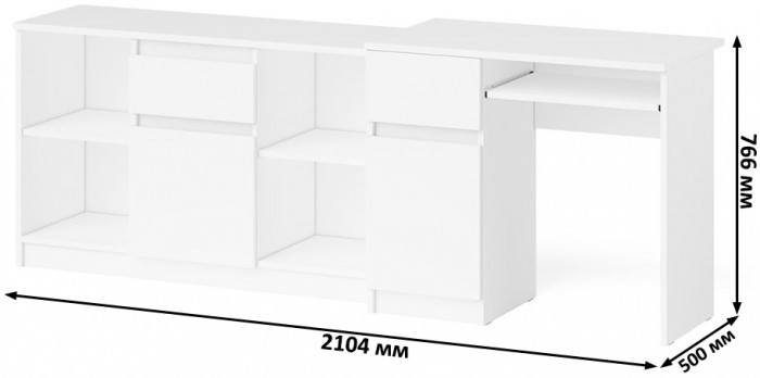 Мори Стол компьютерный МС-1 левый + Тумба МТВ1204.1, цвет белый, ШхГхВ 210,4х50х76,6 см., выдвижной ящик слева, НЕ универсальная сборка