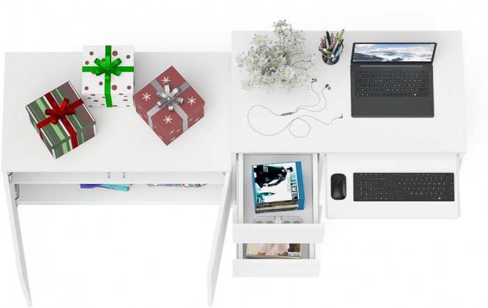 Мори Стол компьютерный МС-6 левый + Тумба МА900.1, цвет белый, ШхГхВ 180,4х50,4х76,6 см., выдвижные ящики слева, НЕ универсальная сборка