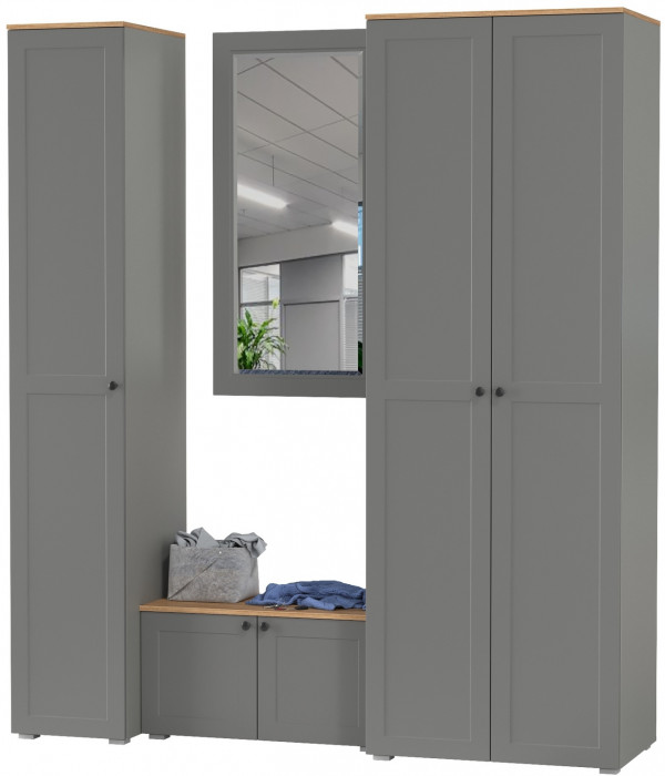 Остин Прихожая 42, цвет серый графит/дуб крафт золотой, ШхГхВ 200х54,3х229,6 см., универсальная сборка