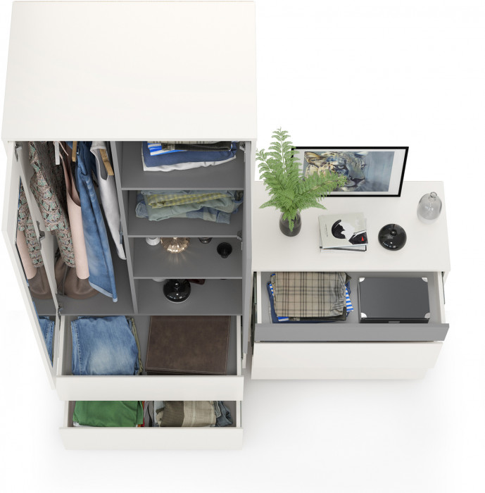 Торонто 13.333 Шкаф для одежды + 13.321 Комод, белый шагрень/стальной серый