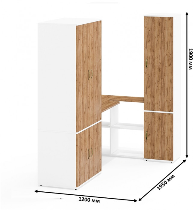 Лидер-8 Шкаф МД 19Б + Стол + Пенал 22Б, цвет белый шагрень/крафт золото, ШхГхВ 285х50/37,5х75/190 или 195х120х75/190 см., НЕ ун.сб.