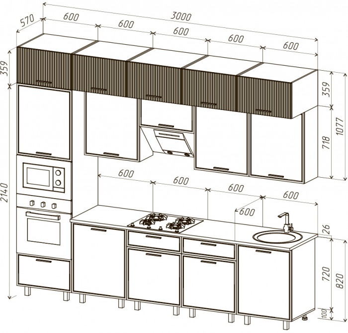 Модульная кухня Бьянка 3,0/1080м, Крафт золотой/Олива софт