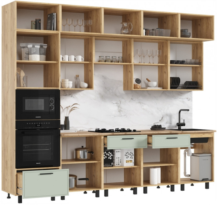 Модульная кухня Бьянка 3,0/1080м, Крафт золотой/Олива софт