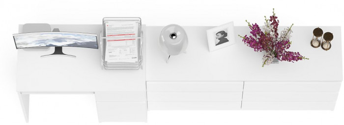 Мори Стол компьютерный МС-1 правый + Комод МК1380.6, цвет белый, ШхГхВ 228х50х76,6 см., выдвижной ящик справа, НЕ универсальная сборка