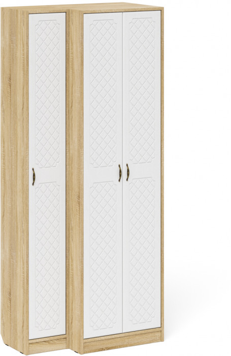 Прихожая П-6 Шкаф + Пенал, цвет дуб сонома/фасады МДФ белое дерево фрезеровка ромб, ШхГхВ 90х50х210 см., универсальная сборка