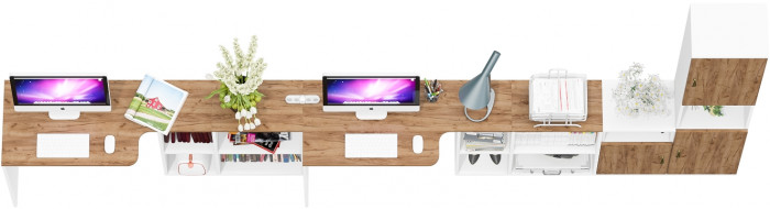 Лидер-8 Стол + Стол + Пенал + Тумба МД 3.19, цвет белый шагрень/крафт золото, ШхГхВ 410х50/30х75/190 см. или 230х50/160х75/190 см., НЕ универс. сборка