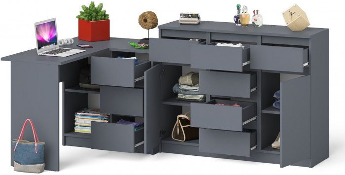 Мори компьютерный стол МС-16 правый + Комод МК1200.4, графит