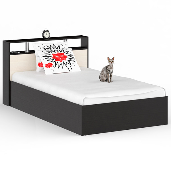 Камелия Кровать 1200, цвет венге/дуб лоредо, ШхГхВ 123,5х217х78,2 см., сп.м. 1200х2000 мм., без матраса, основание есть