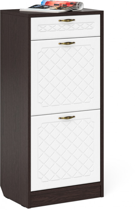 Прихожая П-6 Компоновка № 17, венге/фасады МДФ белое дерево фрезеровка ромб