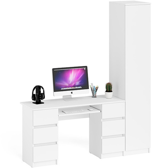 Мори компьютерный стол МС-2 + Пенал МШ400.1, белый