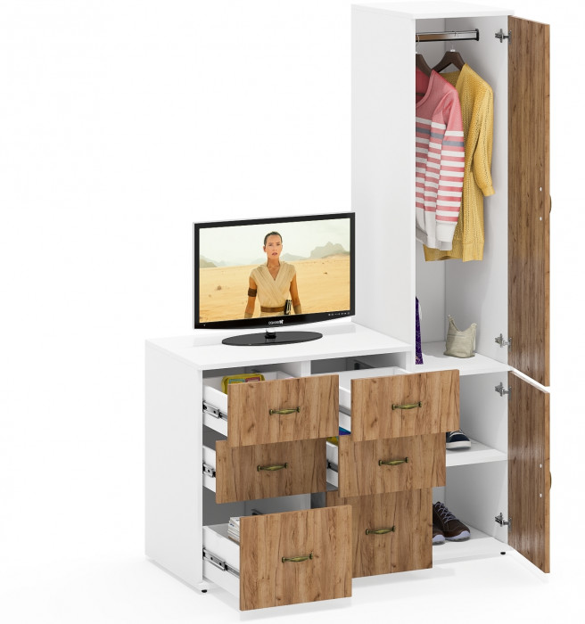 Лидер-8 Пенал МД 23Б + Тумба МД 3.16 + Тумба МД 3.16, цвет белый шагрень/крафт золото, ШхГхВ 120х50х190 см., универсальная сборка