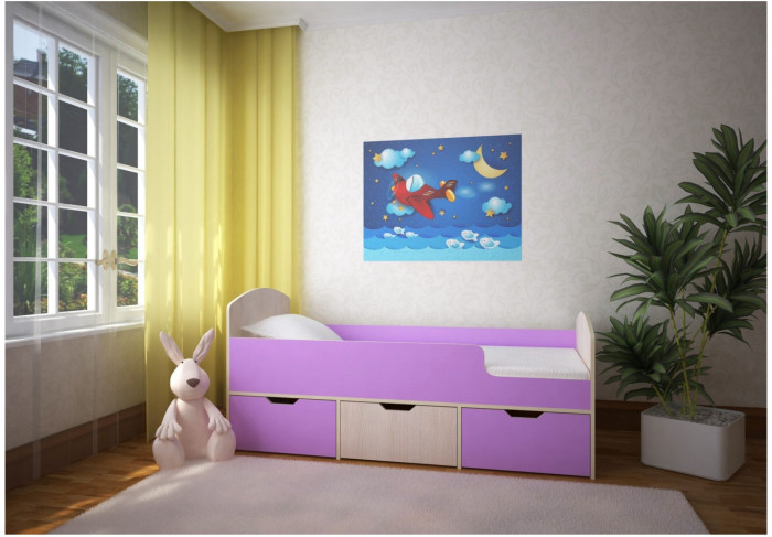 Кровать Малыш Мини (Белое дерево/Ирис)