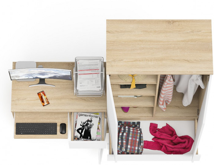 Мори Стол компьютерный МС-1 правый + Шкаф МШ900.1, цвет дуб сонома/белый, ШхГхВ 180,4х50,4х179,6 см., выдвижной ящик справа, НЕ универсальная сборка