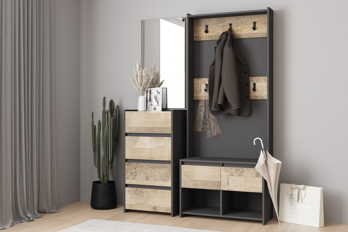 Прихожая Денвер. Комплект 1, Графит, Дуб гранж песочный