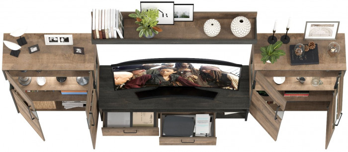 Трувор Гостиная 067, цвет дуб гранж песочный/интра, ШхГхВ 321,4х45,4х195 см., универсальная сборка