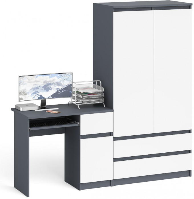 Мори компьютерный стол МС-1 правый + Шкаф МШ900.1, графит/белый