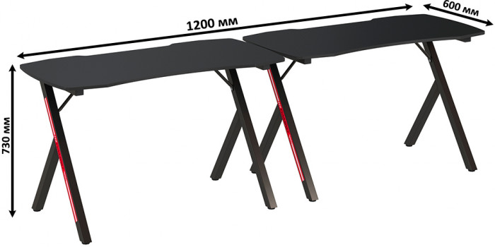 Два игровых стола Мебель--24 GT-2310 + два кресла компьютерных 103 чёрных, цвет чёрный, ШхГхВ 240х60х73 + 59х56х83-94 см.