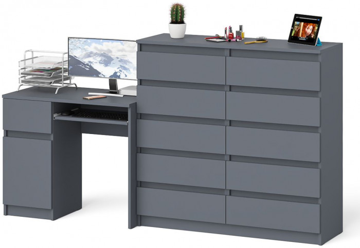 Мори компьютерный стол МС-1 левый + Комод МК1200.10, графит