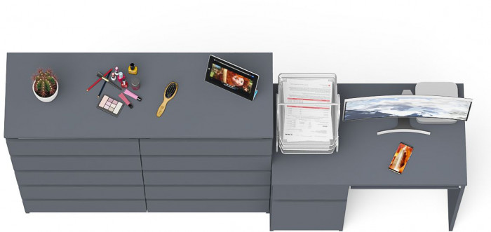 Мори компьютерный стол МС-1 левый + Комод МК1200.10, графит