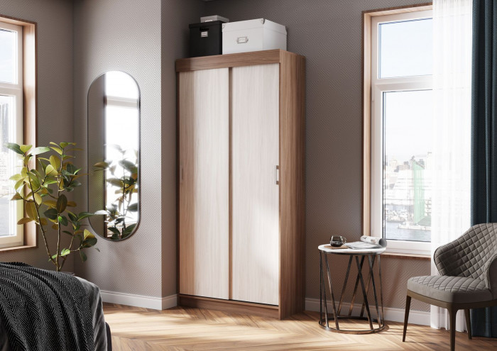 Андрей-Эконом (евро) шкаф-купе (1000*2100*416 мм) ясень шимо темный/ясень шимо светлый