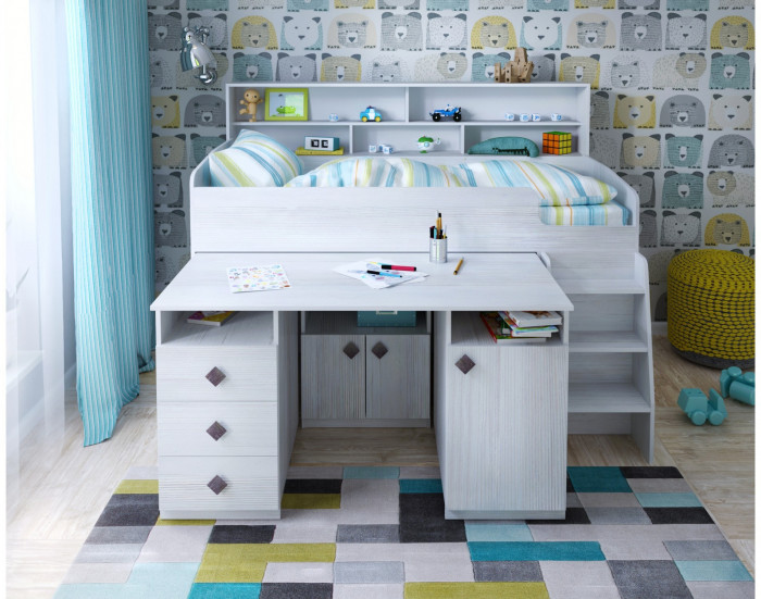 Кровать-чердак Малыш 5 (Дуб молочный/Венге)