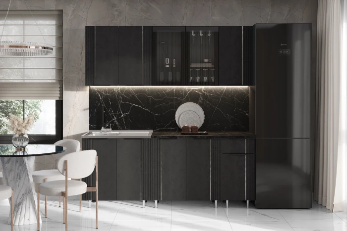 Кухня Виктория 2,0м Пластер блэк/графит