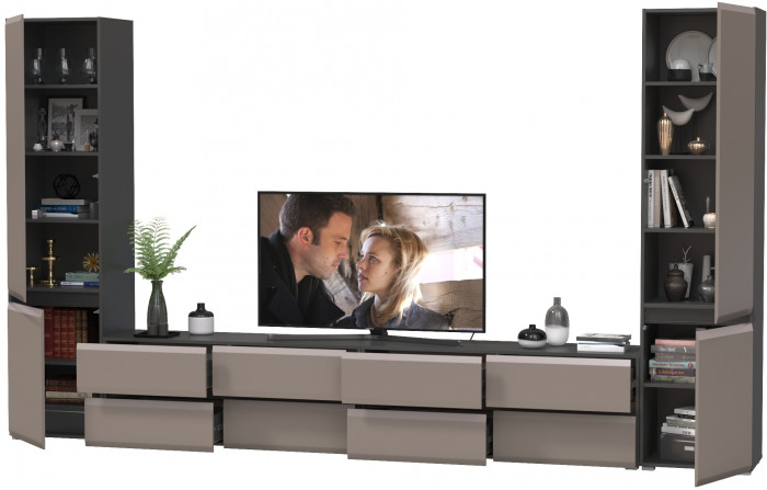 Сидней Комплектация № 128, цвет корпус: антрацит/фасады: МДФ веллюто капучино, ШхГхВ 359,8х41,3х205,2 см., универсальня сборка