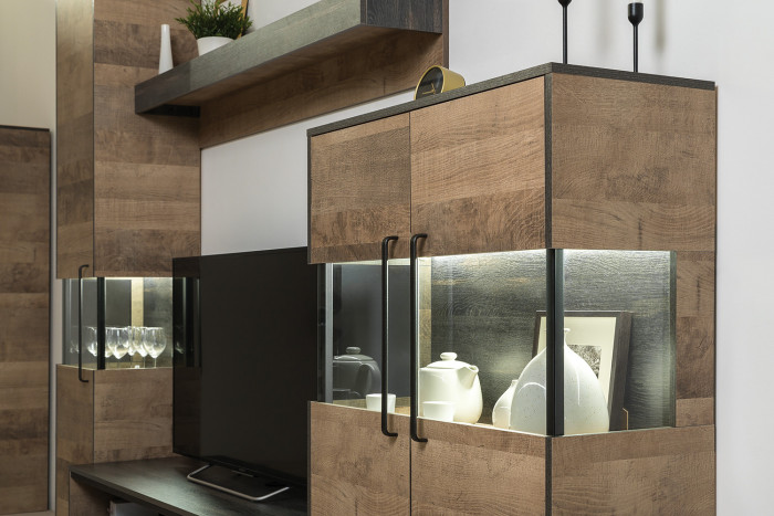 Трувор Гостиная 068, цвет дуб гранж песочный/интра, ШхГхВ 321,4х45,4х135,3 см., универсальная сборка