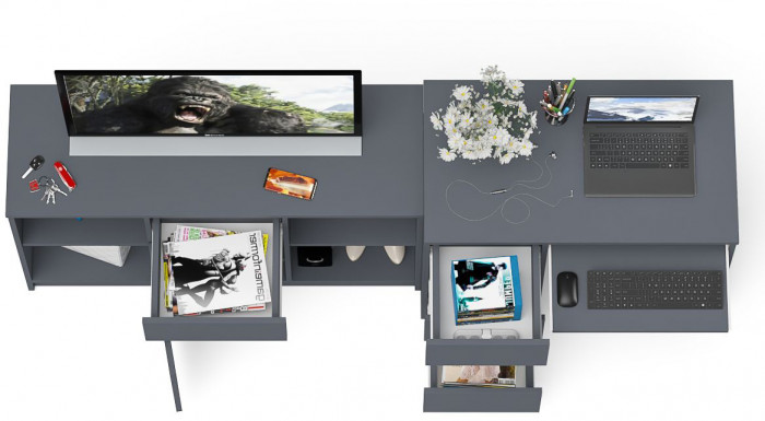 Мори компьютерный стол МС-6 левый + Тумба МТВ1204.1, графит