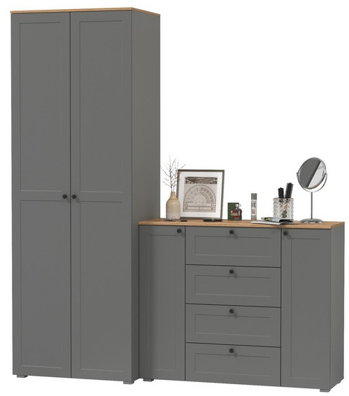 Остин Прихожая 04, серый графит/дуб крафт золотой