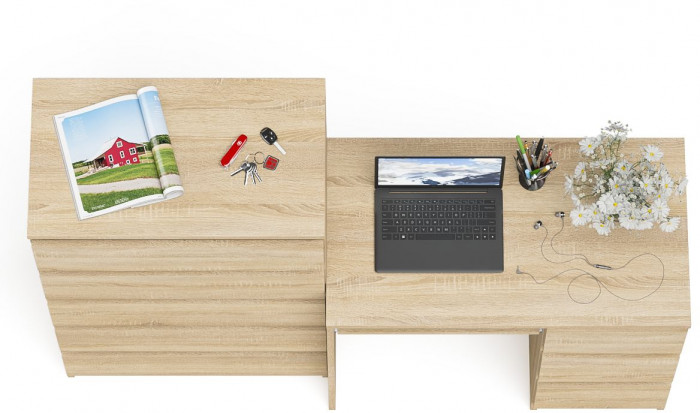 Мори Стол компьютерный МС-6 правый + Комод МК700.5, цвет дуб сонома, ШхГхВ 160,4х50х114 см., выдвижные ящики справа, НЕ универсальная сборка