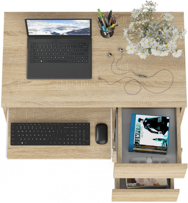 Мори Стол компьютерный МС-6 правый, цвет дуб сонома, ШхГхВ 90х50х76,6 см., выдвижные ящики справа, НЕ универсальная сборка