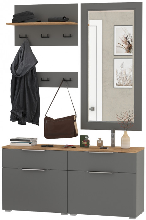 Октава Прихожая 40, цвет серый графит/дуб крафт золотой/фасады МДФ серый графит, ШхГхВ 129,8х35,4х197 см., универсальная сборка