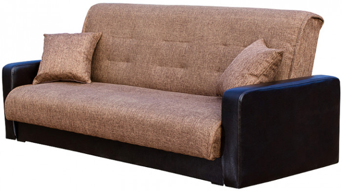 Раскладной диван-кровать, прямой, книжка, цвет коричнево-черный, кожа/рогожка, Лондон 120х190